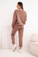 Komplet damski masełkowy z wiskozy z bluzą i spodniami czekoladowy