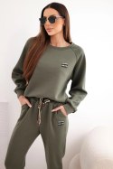 Komplet damski masełkowy z wiskozy z bluzą i spodniami khaki