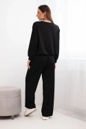 Komplet damski wiskozowy bluza z wisiorkiem i szerokie spodnie czarny