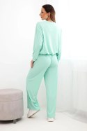Komplet damski wiskozowy bluza z wisiorkiem i szerokie spodnie miętowy