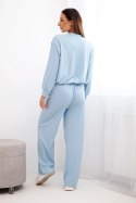 Komplet damski wiskozowy bluza z wisiorkiem i szerokie spodnie niebiieski