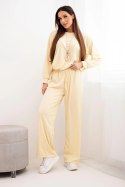 Komplet damski wiskozowy bluza z wisiorkiem i szerokie spodnie żółty