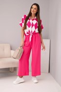 Komplet damski wiskozowy koszula z wiązaniem i spodnie z gumką fuksja