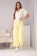 Komplet damski wiskozowy koszula z wiązaniem i spodnie z gumką żółty