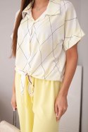 Komplet damski wiskozowy koszula z wiązaniem i spodnie z gumką żółty