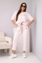 Komplet damski wiskozowy masełko z krótkim rękawem i spodniami z podwijaną nogawką cukierkowy róż
