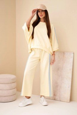 Komplet damski wiskozowy masełko z szeroką nogawką i luźną bluzą żółty