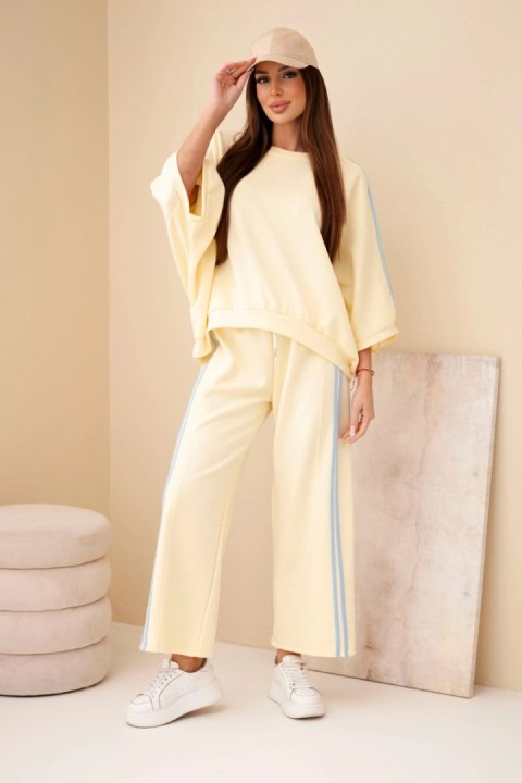 Komplet damski wiskozowy masełko z szeroką nogawką i luźną bluzą żółty