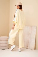 Komplet damski wiskozowy masełko z szeroką nogawką i luźną bluzą żółty