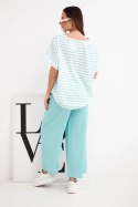 Komplet damski wiskozowy z bluzką w paski i szerokiemi spodniami z gumką miętowy