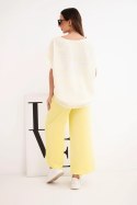 Komplet damski wiskozowy z bluzką w paski i szerokiemi spodniami z gumką żółty