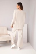 Komplet damski wiskozowy z luźną bluzką i spodniami beżowy
