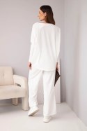 Komplet damski wiskozowy z luźną bluzką i spodniami ecru