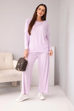 Komplet damski wiskozowy z luźną bluzką i spodniami jasno fioletowy