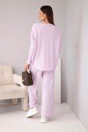 Komplet damski wiskozowy z luźną bluzką i spodniami jasno fioletowy