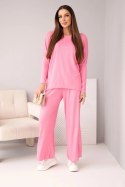 Komplet damski wiskozowy z luźną bluzką i spodniami jasno różowy