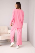 Komplet damski wiskozowy z luźną bluzką i spodniami jasno różowy
