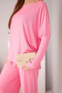 Komplet damski wiskozowy z luźną bluzką i spodniami jasno różowy