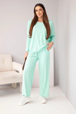 Komplet damski wiskozowy z luźną bluzką i spodniami miętowy