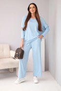 Komplet damski wiskozowy z luźną bluzką i spodniami niebieski