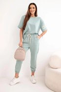 Komplet damski z wiskozy masełko z krótkim rękawem i spodniami ciemny miętowy