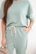 Komplet damski z wiskozy masełko z krótkim rękawem i spodniami ciemny miętowy