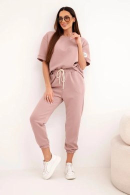 Komplet damski z wiskozy masełko z krótkim rękawem i spodniami ciemny różowy