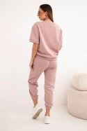 Komplet damski z wiskozy masełko z krótkim rękawem i spodniami ciemny różowy