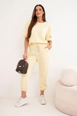 Komplet damski z wiskozy masełko z krótkim rękawem i spodniami żółty