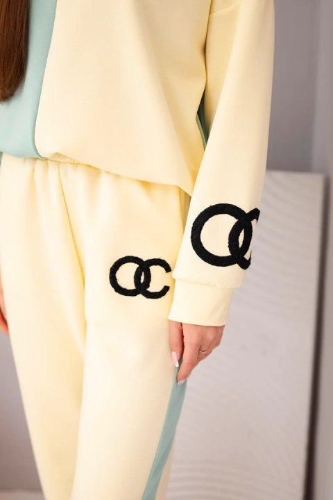 Komplet dresowy damski Masełko dwukolorowy z bluzą oversize i prostymi spodniami ciemny miętowy+żółty