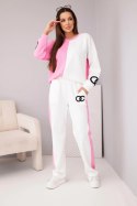Komplet dresowy damski Masełko dwukolorowy z bluzą oversize i prostymi spodniami jasny różowy+biały