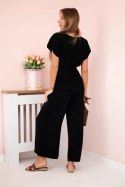 Komplet z wiskozy bluzka plisowana + spodnie czarny