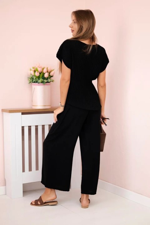 Komplet z wiskozy bluzka plisowana + spodnie czarny
