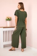 Komplet z wiskozy bluzka plisowana + spodnie khaki