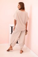 Komplet z wiskozy bluzka + spodnie ciemny beżowy
