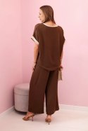 Komplet z wiskozy ze złotym obszyciem brązowy