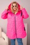 Kurtka damska Plus Size pikowana z kapturem i napisem HOPE różowy neon