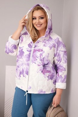 Kurtka damska wiosenna Plus Size z florystycznym wzorem fioletowa