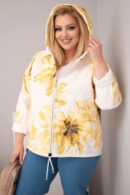 Kurtka damska wiosenna Plus Size z florystycznym wzorem żółta