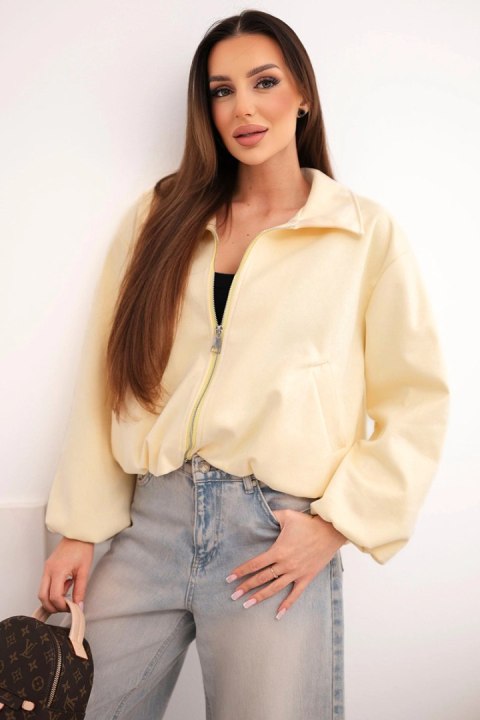 Kurtka damska z zamkiem i bufiastym rękawem żółta