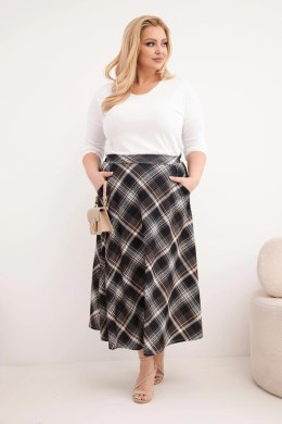 Spódnica damska Plus Size w kratę z szerokim dołem czarna