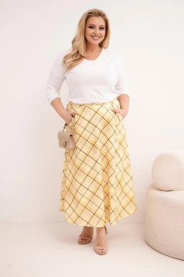Spódnica damska Plus Size w kratę z szerokim dołem żółta