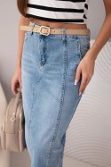 Spódnica jeansowa M.Sara klasyczna midi z efektem sprania i paskiem jeansowe