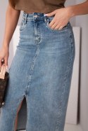 Spódnica jeansowa damska midi z rozcięciem z przodu jeansowe