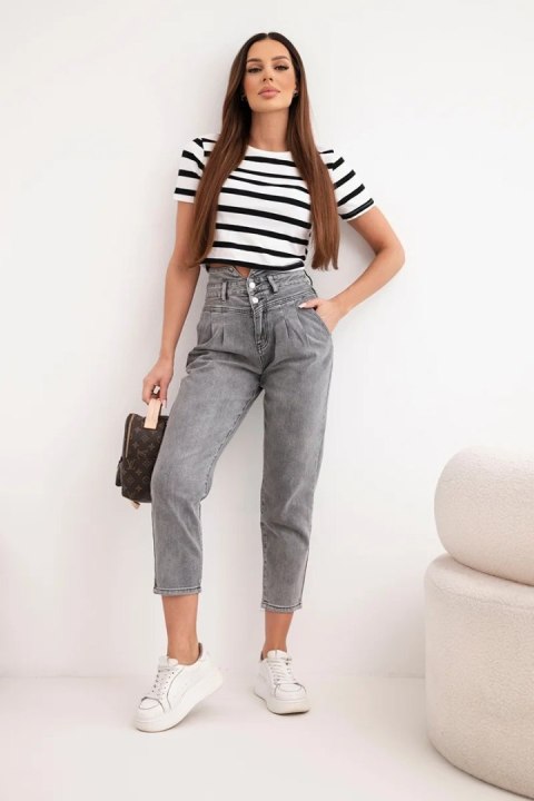 Spodnie damskie jeansowa paperbag z podwójnym zapięciem M.sara grafitowe