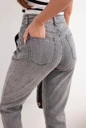 Spodnie damskie jeansowa paperbag z podwójnym zapięciem M.sara grafitowe