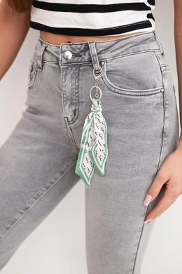 Spodnie damskie jeansowe Mom Fit z wysokim stanem i ozdobnym brelokiem grafitowa