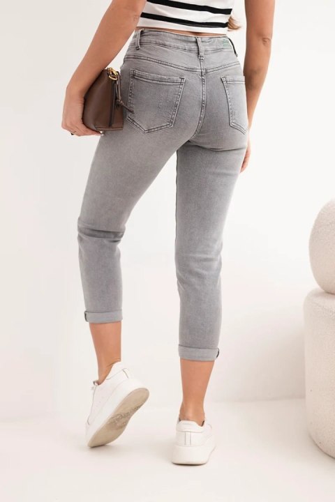 Spodnie damskie jeansowe Mom Fit z wysokim stanem i ozdobnym brelokiem grafitowa