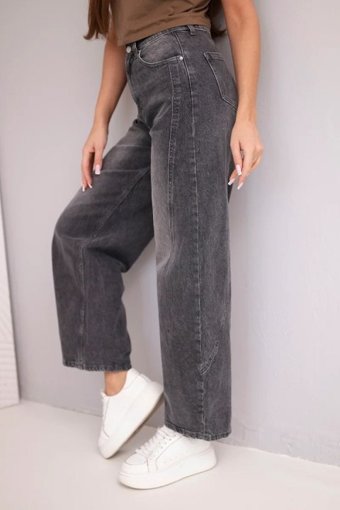 Spodnie damskie jeansowe Wide Leg z wysokim stanem i efektem sprania czarne
