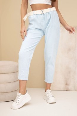 Spodnie damskie sztruksowe z paskiem niebieskie